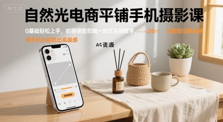 自然光电商平铺手机摄影课，0基础轻松上手，拍摄修图剪辑一站式实操教学，用手机也能拍出高级感