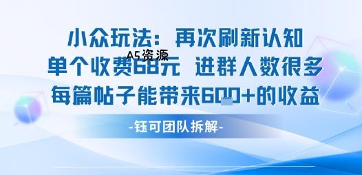 小众玩法再次刷新认知单个收费68米进群人数很多每篇帖子能带来6张的收益