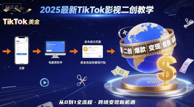 2025年最新TikTok影视二创教学，从注册到发布撸美金全流程，跨境变现新机遇
