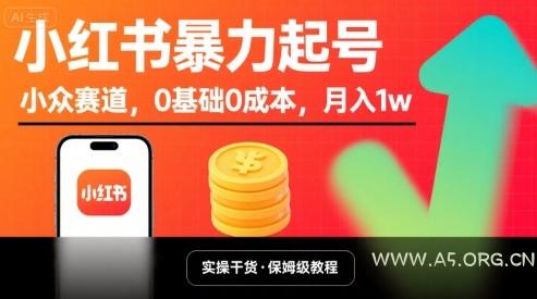 小红书暴力起号，小众赛道，0基础0成本，月入1w