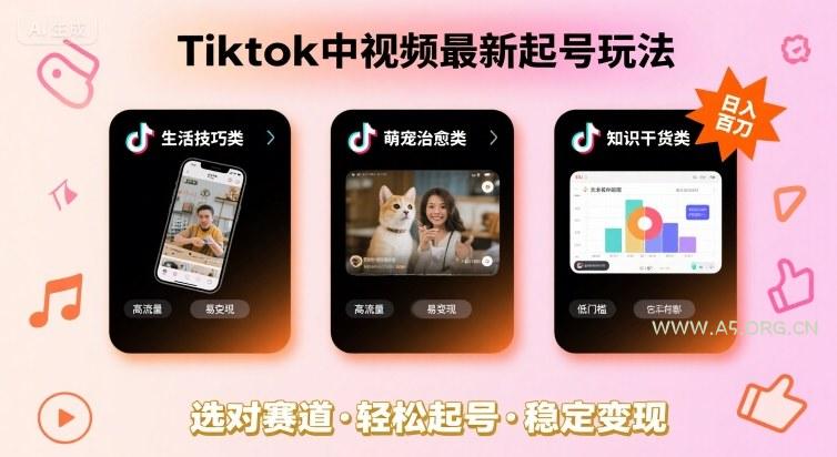Tiktok中视频最新起号玩法，想要日入百刀，做好这几个赛道就可以了
