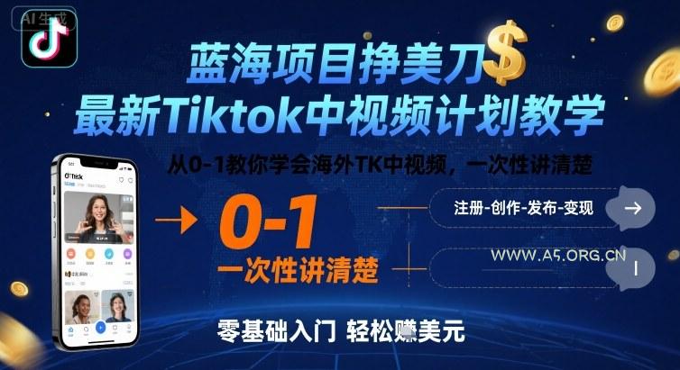 蓝海项目挣美刀,最新Tiktok中视频计划教学,从0-1教你学会海外TK中视频,一次性讲清楚