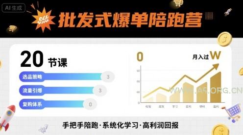 批发式爆单陪跑营，20节课带你实现批发式爆单，带你经松月入过W