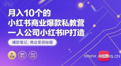 月入10个的小红书商业爆款私教营，一人公司小红书IP打造，爆款笔记，商业变现秘籍