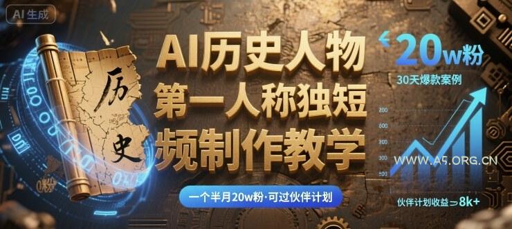 最新AI历史人物第一人称独白短视频制作教学，一个半月20w粉，可过伙伴计划