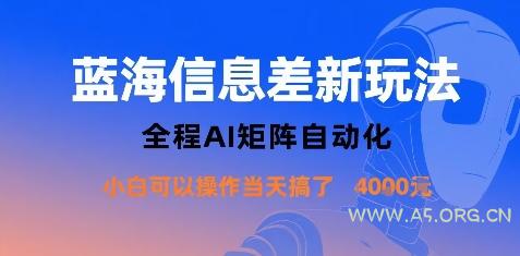 蓝海信息差新玩法，全程AI矩阵自动化小白可以操作当天搞了1k+