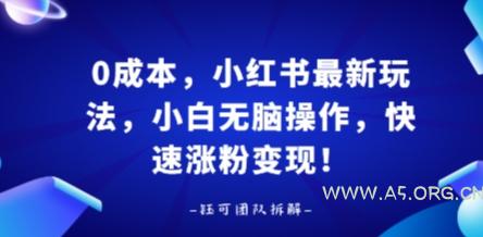 0成本，小红书最新玩法，小白无脑操作，快速涨粉变现