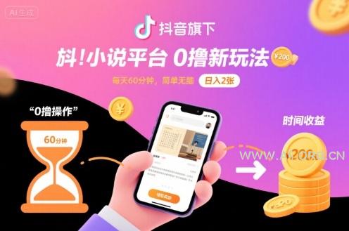 抖音旗下小说平台0撸新玩法,每天挂G60分钟,简单无脑,日入2张【揭秘】