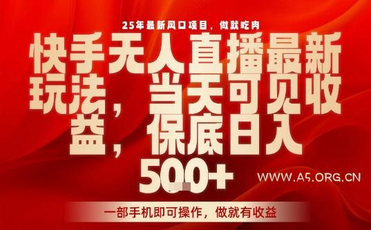25年最新风口项目，快手无人直播，当天做当天出收益，不违规，一部手机即可操作，保底日入5张+【揭秘】