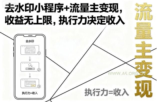 去水印小程序+流量主变现，收益无上限，执行力决定收入