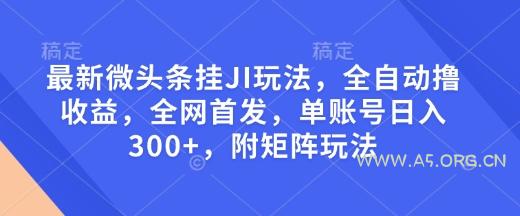 最新微头条挂JI玩法，全自动撸收益，全网首发，单账号日入300+，附矩阵玩法【揭秘】