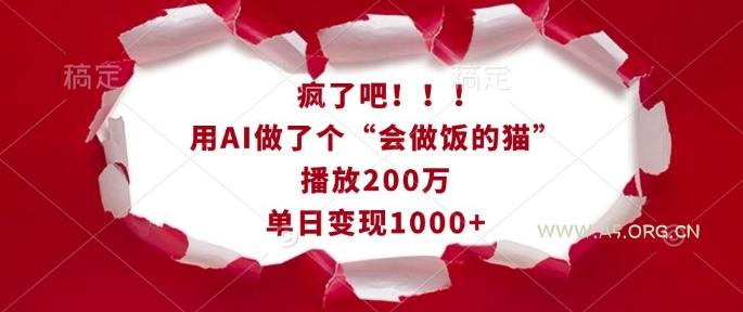 疯了吧！用AI做了个“会做饭的猫”，播放200万，单日变现1k