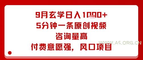 9月玄学日入1k+玩法，5分钟一条原创视频，咨询量高，付费意愿强，风口项目