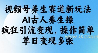 视频号养生赛道新玩法，AI古人养生操，疯狂引流变现，操作简单，单日变现多张