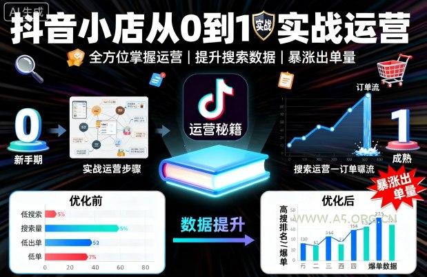 抖音小店从0到1实战运营，帮你全方位掌握小店运营，提升搜索数据与出单量