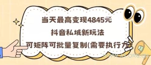 当天最高变现1k+，抖音私域新玩法，可矩阵可批量复制
