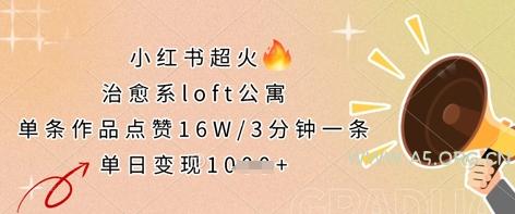 小红书超火的治愈系loft公寓，单条作品点赞16W，3分钟一条，单日变现数张