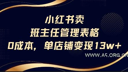 小红书卖班主任管理表格，0成本单店变现13w