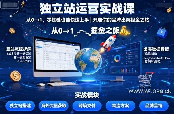 独立站运营实战课，​从0到1，零基础也能快速上手，开启你的品牌出海掘金之旅