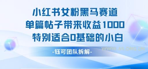 小红书女粉黑马赛道单篇帖子带来收益1k+，特别适合0基础的小白