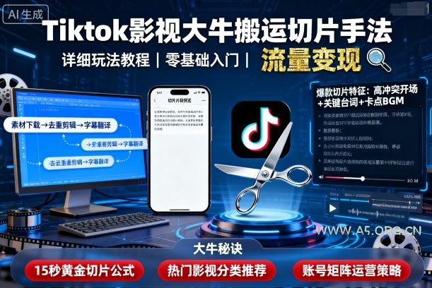 Tiktok影视大牛搬运切片手法，详细玩法教程