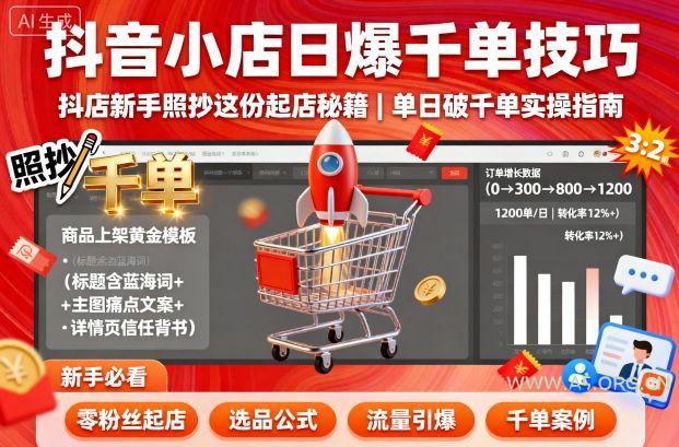 抖音小店日爆千单技巧，抖店新手照抄这份起店秘籍，单日破千单