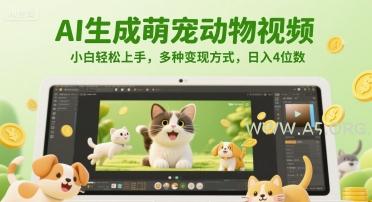 AI生成萌宠动物视频，小白轻松上手，多种变现方式，日入4位数