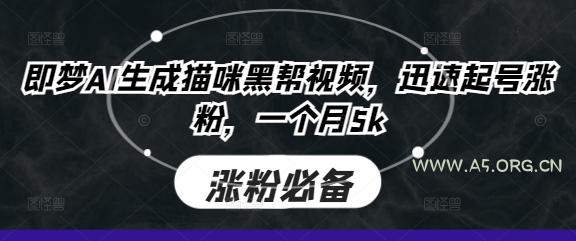 即梦AI生成猫咪黑帮视频，迅速起号涨粉，一个月5k