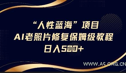 人性蓝海AI老照片修复项目保姆级教程，长期复购，轻松日入5张