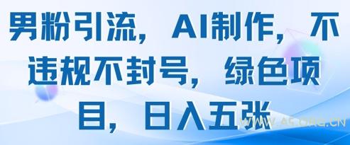 男粉引流，AI制作，不违规不封号，绿色项目，日入五张