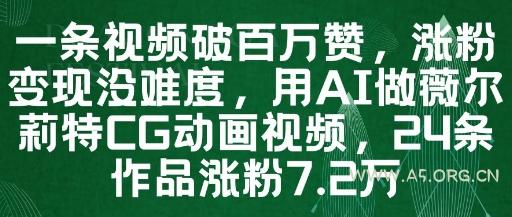 一条视频破百万赞,涨粉变现没难度,用AI做薇尔莉特CG动画视频,24条作品涨粉7.2W