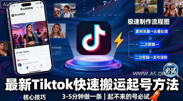 最新Tiktok快速搬运快速起号方法，3-5分钟做一条，起不来的号可以试试