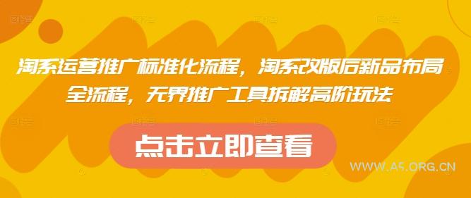 淘系运营推广标准化流程，​淘系改版后新品布局全流程，无界推广工具拆解高阶玩法