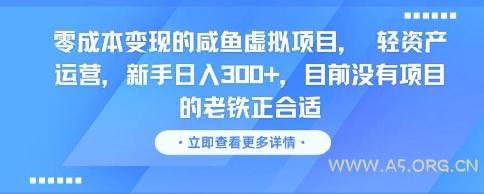 零成本变现的咸鱼虚拟项目， 轻资产运营，新手日入3张+，目前没有项目的老铁正合适