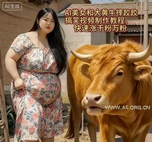AI美女和大黄牛摔跤搞笑荒诞视频制作教程，快速涨千粉万粉