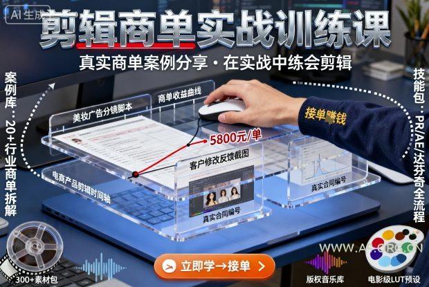 剪辑商单实战训练课，真实商单案例分享，在实战中练会剪辑