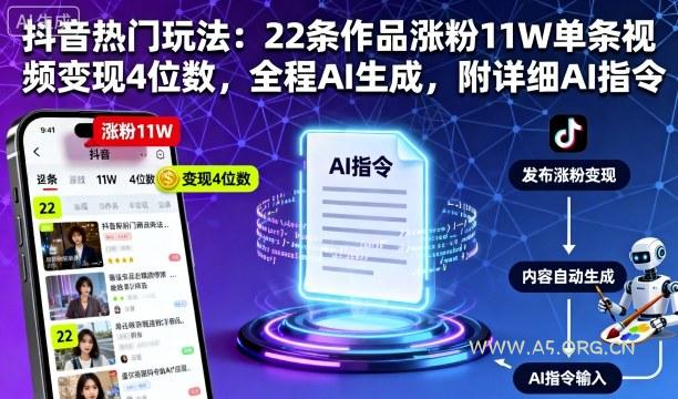 抖音热门玩法：22条作品涨粉11W单条视频变现4位数，全程AI生成，附详细AI指令