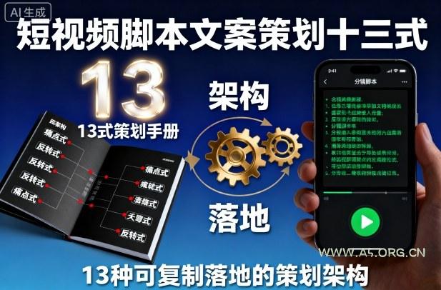 短视频脚本文案策划十三式，13种可复制落地的策划架构