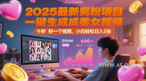 2025最新男粉项目，一键生成美女视频，日引600+色粉 十秒一个视频，小白轻松日入5张【揭秘】
