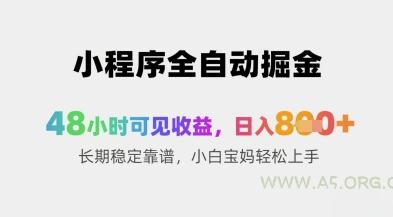 小程序全自动掘金，48小时可见收益，日入8张+长期稳定靠谱，小白宝妈轻松上手【揭秘】