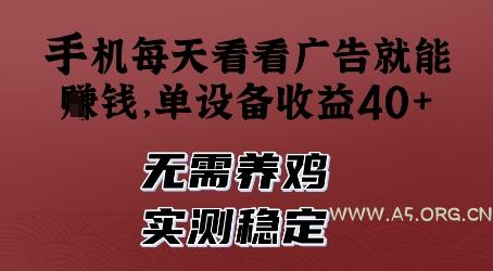 手机每天看看广告就能挣钱，单设备收益40+，无需养鸡，实测稳定【揭秘】