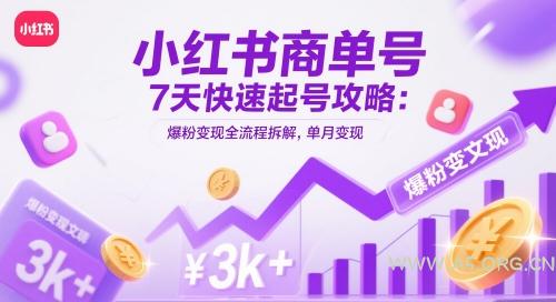 小红书商单号7天快速起号攻略：爆粉变现全流程拆解，单月变现3k+