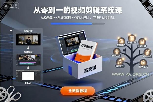 从零到一的视频剪辑系统课，从0基础--系统掌握--实战进阶，学拍视频剪辑