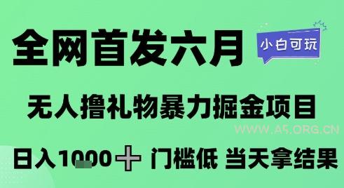 全网首发六月，无人撸礼物暴力掘金项目，日入1K+门槛低，当天拿结果，小白可玩【揭秘】