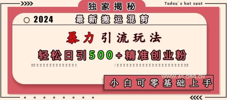 最新搬运混剪暴力引流玩法，轻松日引500+精准创业粉，小白可零基础上手