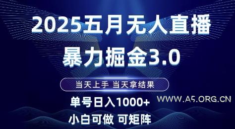 2025五月无人直播暴力掘金3.0，当天上手，当天拿结果，单号日入1k+小白可做可矩阵【揭秘】