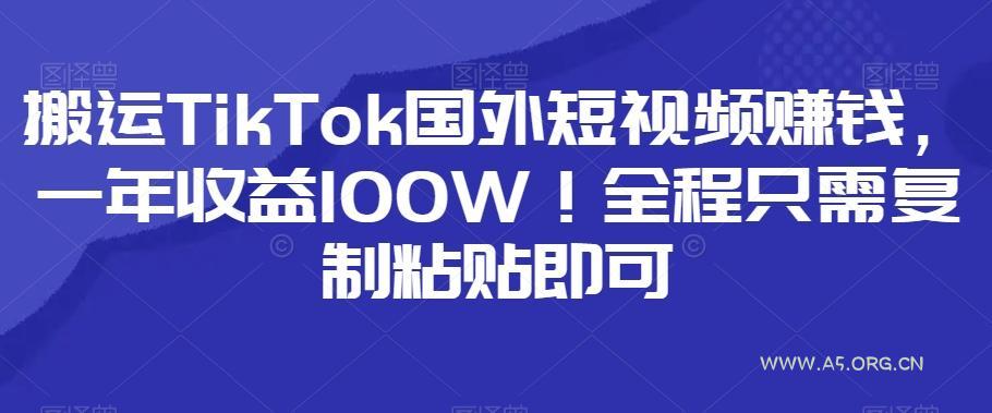 搬运TikTok国外短视频赚钱，一年收益100W！全程只需复制粘贴即可