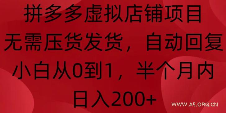 拼多多虚拟店铺项目，无需压货发货，自动回复，小白从0到1，半个月内日入200+【揭秘】