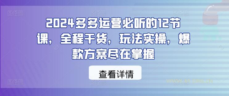 2024多多运营必听的12节课,全程干货,玩法实操,爆款方案尽在掌握