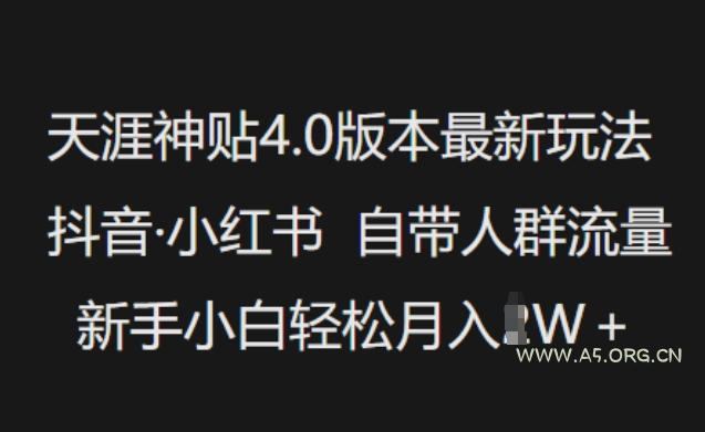 天涯神贴4.0版本最新玩法，抖音·小红书自带人群流量，新手小白轻松月入过W